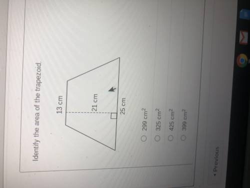 Identify the area of the trapezoid. options: 299cm^2 325cm^2 425cm^2 399cm^2