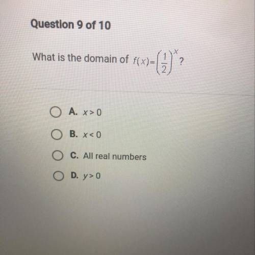 Pls somebody can help me? 
What is the domain of f(x) = (1/2)^x ?