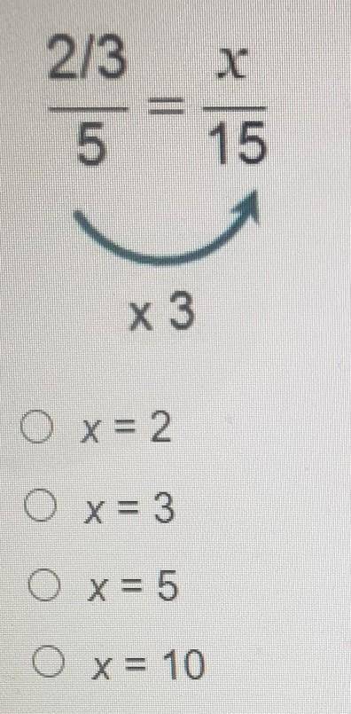 Solve the proportion for x.A x=2B x=3C x=5D x= 10