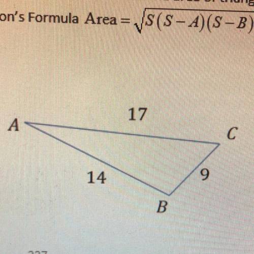Use Heron's Formula to find the area of triangle ABC. Round your answer to the nearest whole number