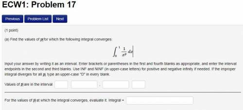 Find the values of p for which the following integral converges: