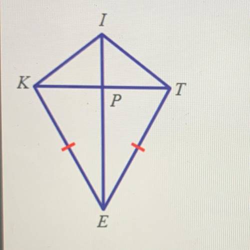 The diagonals of kite KITE intersect at point P. If m
A. 34°
B. 46°
C. 68°
D. 92°