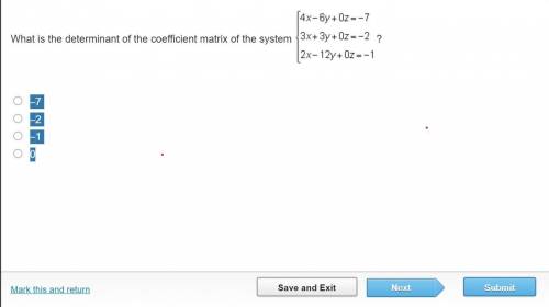 What is the determinant of the coefficient matrix of the system –7 –2 –1 0