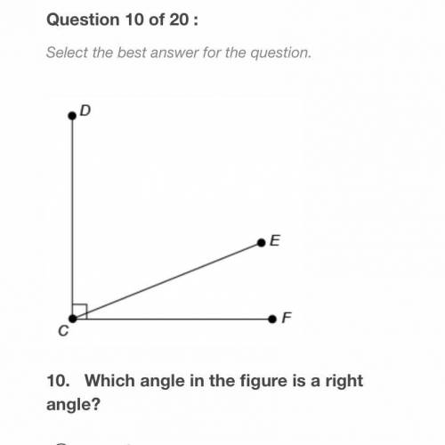 Which angle in the figure is a right angle? A. ECF B. C C. DCE D. DCF