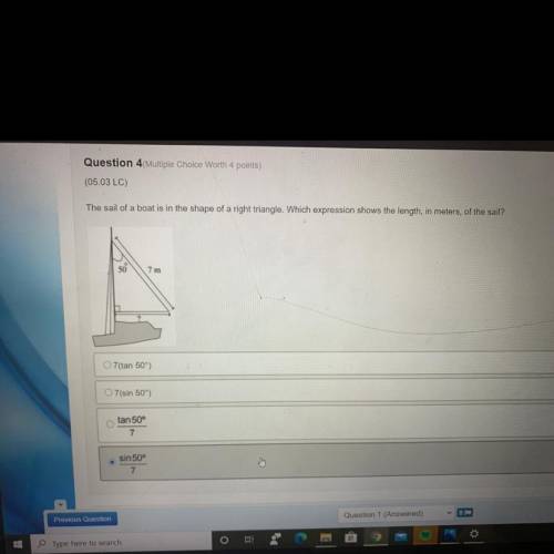 LOOOK AT THE IMAGE

The sail of a boat is in the shape of a right triangle. Which expression shows