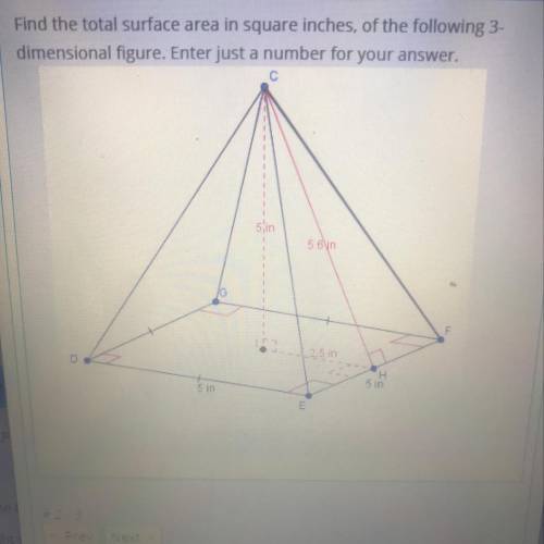 Find the total surface area in square inches, of the following 3-

dimensional figure. Enter just