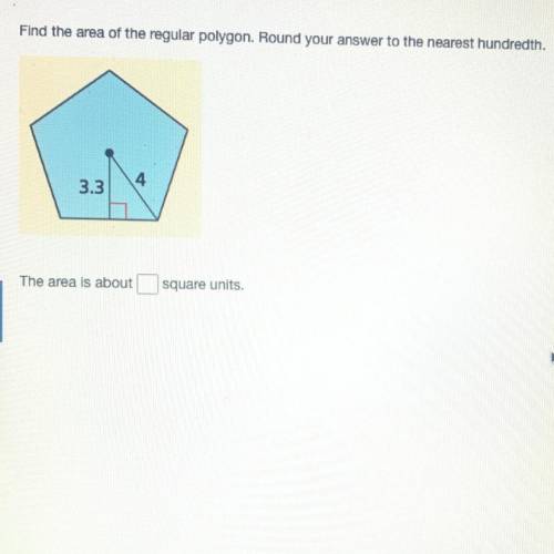 Find the area of the regular polygon. Round your answer to the nearest hundredth.

(4 , 3.3)
The a