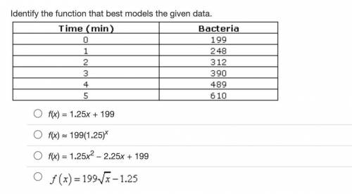 Identify the function that best models the given data. HELP ASAP THANKS!!!