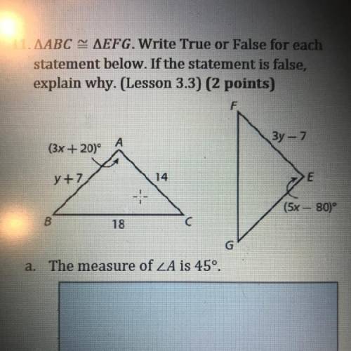 The measure of < A is 45 degree