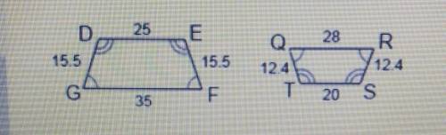 Determine whether quadrilateral DEFG is similar to quadrilateral QRST. If so, give the similarity s