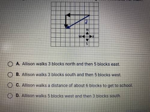 The figure shows a graph of Allison’s walk to school. She follows the black vectors to get to her s