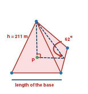 30 points and brainliest! Find the length of the base of the following pyramid, given the height of