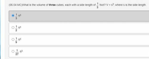 helppppp Help me out :O What is the volume of three cubes, each with a side length of fraction 1 ov