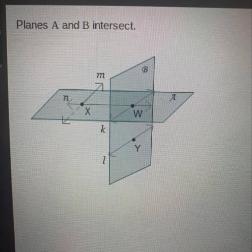 Planes A and B intersect.

Which describes the intersection of plane A and line m?
line k
line n
p