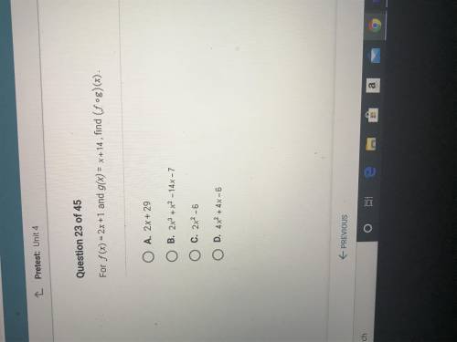 For f(x)=2x+1, and g(x)=x+14, find (fog) (x)