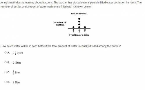 How much water will be in each bottle if the total amount of water is equally divided among the bot