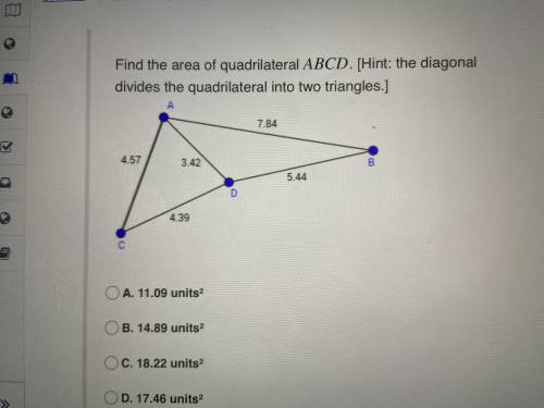 Find the area of quadrilateral ABCD.