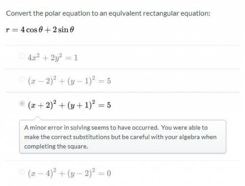 Convert the polar equation to an equivalent rectangular equation: