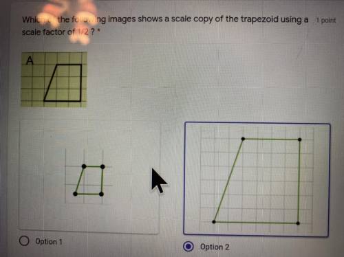 Which of the following images shows a scale copy of the trapezoid using a scale factor of 1/2

PLE