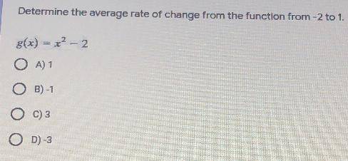 Average rate of change from the function from -2 to 1.