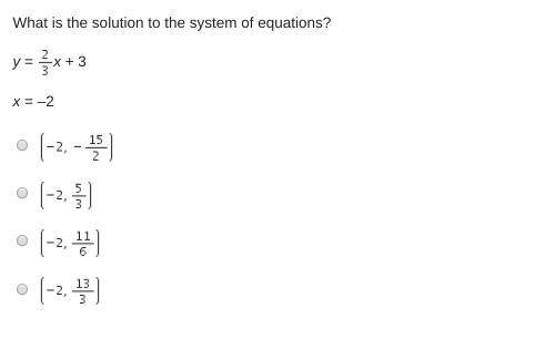 What is the solution to the system of equations? y = A system of equations. y equals StartFraction