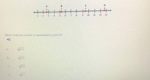 Which irrational number is represented by point D?