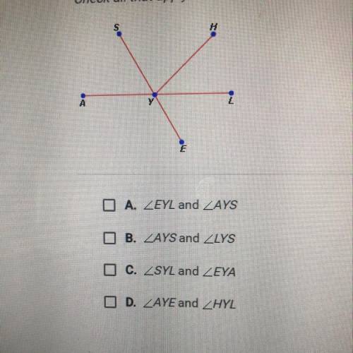 Which pairs of angles in the figure below are vertical angles?
Check all that applies