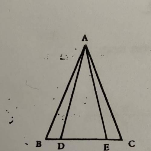 The ABC triangle is isosceles

(AB=AC)
BC=EC
you needs to be prove that ABD overlaps to AEC