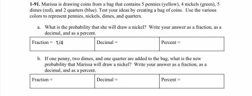 Answering, A and B. Fractions, decimals and percents.