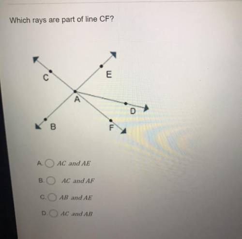 Which rays are part of line CF?