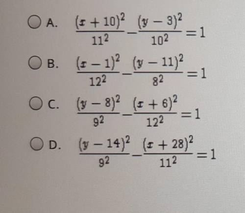 Select the correct answer. Which hyperbola has the smallest distance between the vertex and the foc