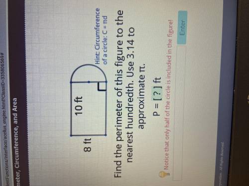 Find the perimeter of this figure to the nearest hundredth. Use 3.14 to approximate pi