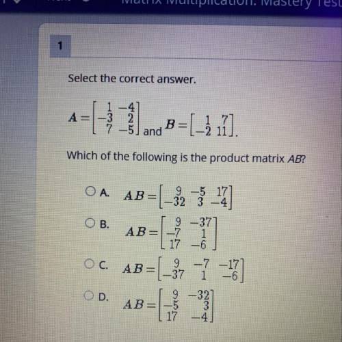 Which of the following is the product matrix AB?
i