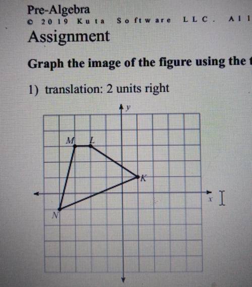Look at image and show work 1) translation: 2 units right M, L, K, N