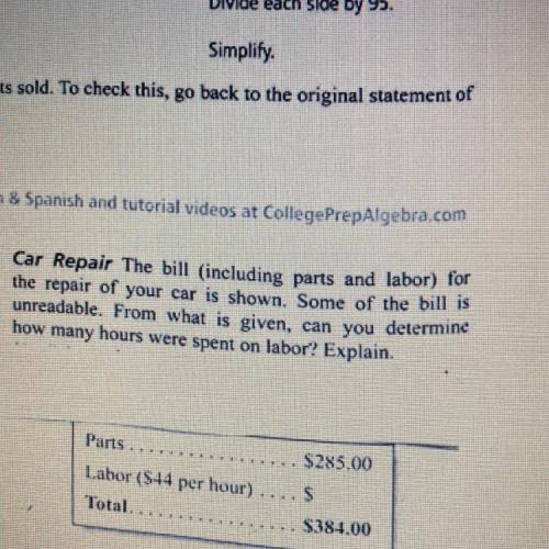 (Car repair) The bill including parts and labor for the repair of your car is shown. From what is g