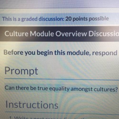 Can there be true equality amongst cultures? 
help idk what to say