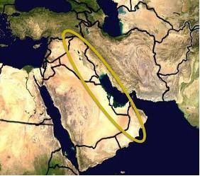 Analyze the map below and answer the question that follows. A satellite map of the Middle East. The