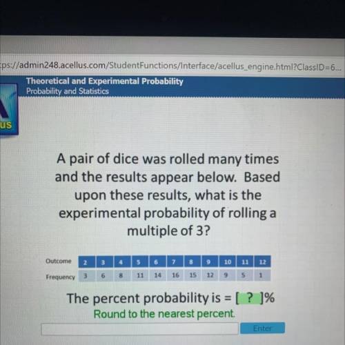 A pair of dice was rolled many times

and the results appear below. Based
upon these results, what