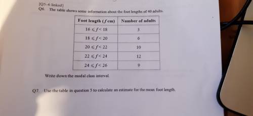The table shows information about the foot lengths of 40 adults ,write down the model class interva