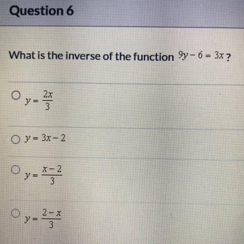 What is the inverse of the function 9y - 6 = 3x ?