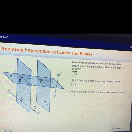 Use the given diagram to answer the question.

Which line is the intersection of two of the planes