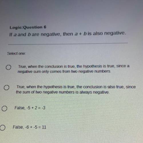 If a and bare negative, then a + b is also negative.