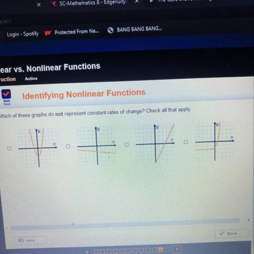 Which of these graphs do not represent constant rates of change? Check all that apply