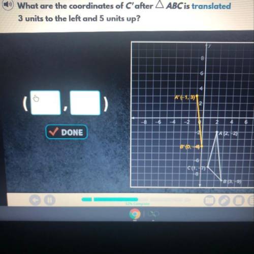 What are the coordinates of c’s after abc is translated 3 units to the left and 5 units up