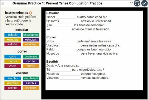MAX POINTS ASAP / SPANISH Grammar Practice 1: Present Tense Conjugation