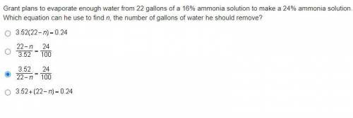 Grant plans to evaporate enough water from 22 gallons of a 16% ammonia solution to make a 24% ammon