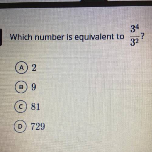 Which number is equivalent to 3 exponent 4 over 3 exponent 2
