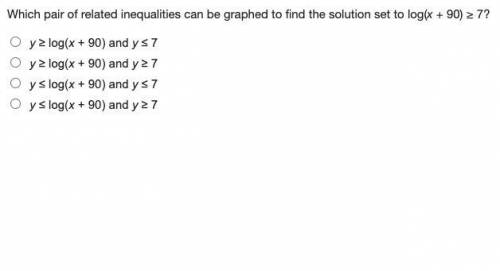 Which pair of related inequalities can be graphed to find the solution set to log(x + 90) ≥ 7?

A.