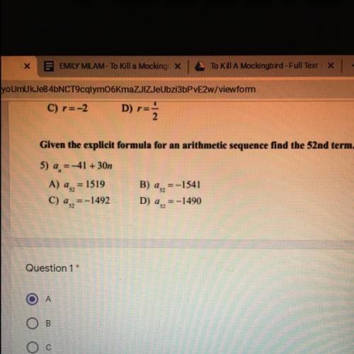 Please help me. Given the explicit formula for an arithmetic sequence find the 52nd term.

a =-41