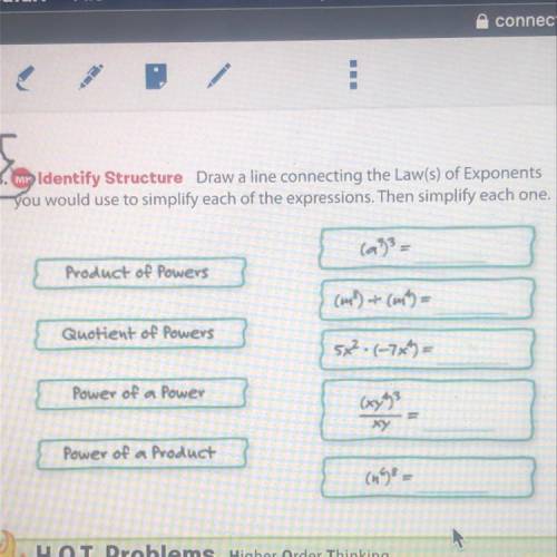 draw a line connecting the laws of exponents you would use to simplify each of the expressions.then